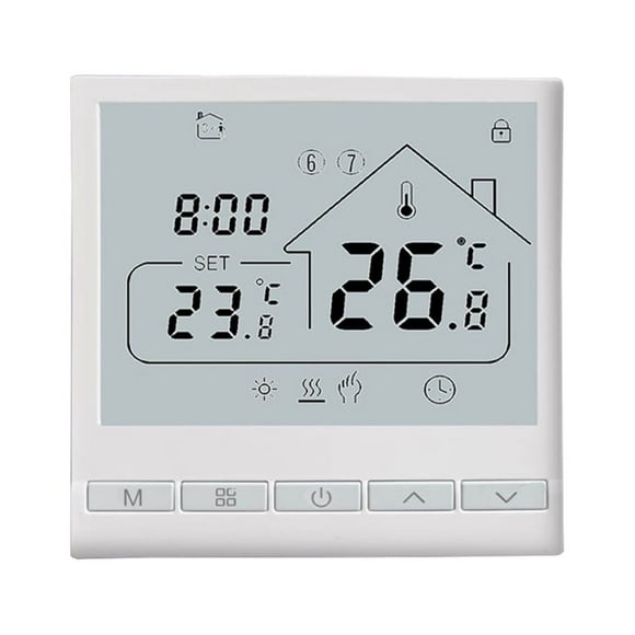 Intelligent Temperature Controller Switch, 105 Model, 5+2 Six-Program Weekly Scheduling, LED Display, 16A Electric Heating, ABS+PC Material, 86x86x15mm, AC 108-260V, 0-45°C Working Temp, White