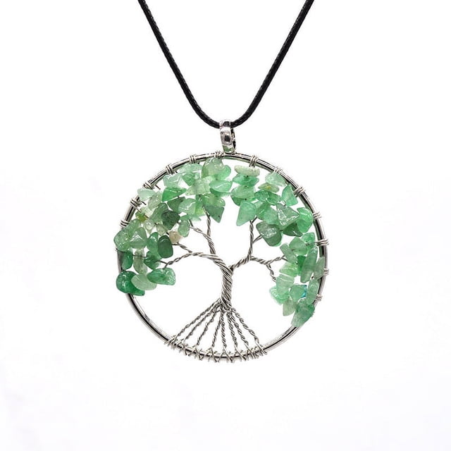 Adorno colgante de cristal curativo para coche, árbol de la vida hecho a mano, envuelto en alambre, piedra de cristal de cuarzo, espejo retrovisor para coche, accesorio colgante