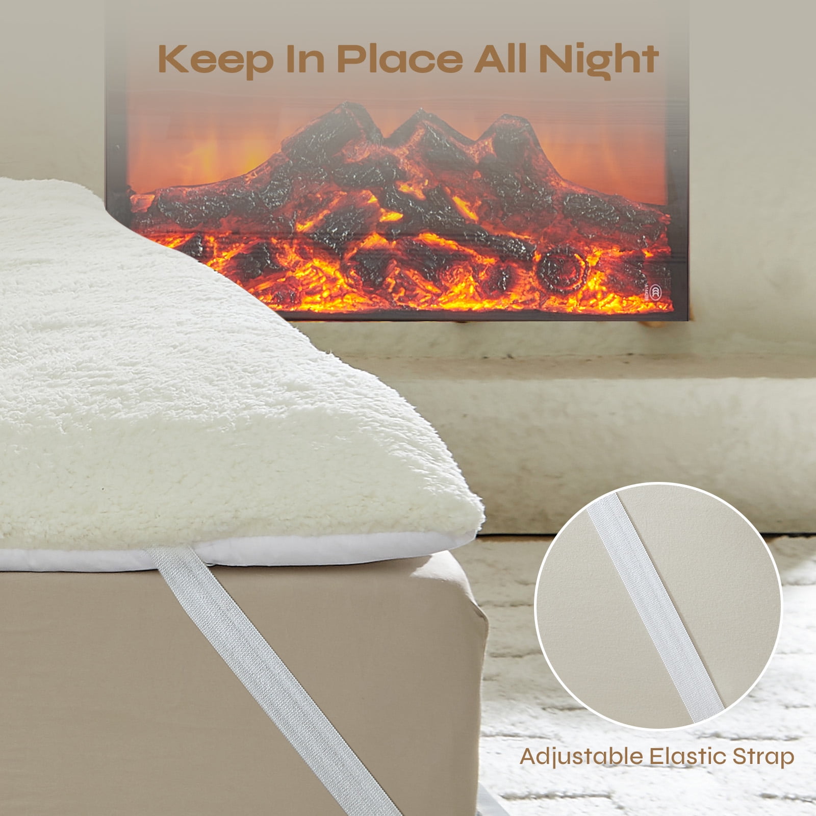 Pinmoco Extra Thick Queen Mattress Topper, Cozy Warm-retaining Sherpa Mattress Pad Pillow Top Thick Fleece Soft Mattress Protector Cover, Machine Washable