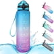 thumbnail image 1 of Botella de agua deportiva con marcas de tiempo de 1 litro y botellas con pajitas, botella de agua que se abre, adecuada para hacer ejercicio al aire libre, 1 of 5