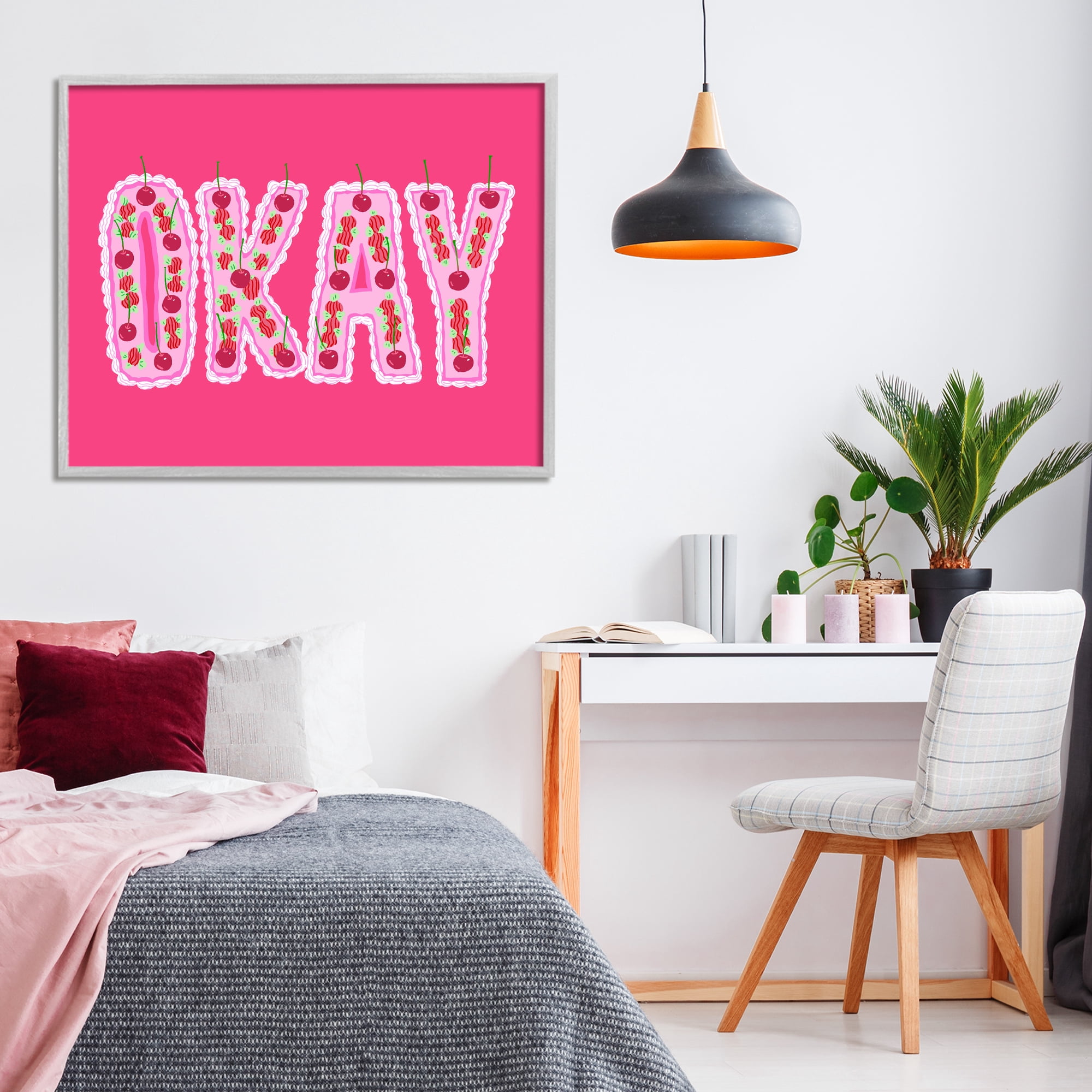 Stupell Industries Okay Cherry Cake Gray Framed Giclee Art, design by Ziwei Li