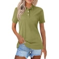 thumbnail image 2 of Women's Polo Shirts Cotton Short Sleeve Shirt 3 Buttons Collared Shirts Summer Casual Wicking Golf Tops Army Green M, 2 of 5