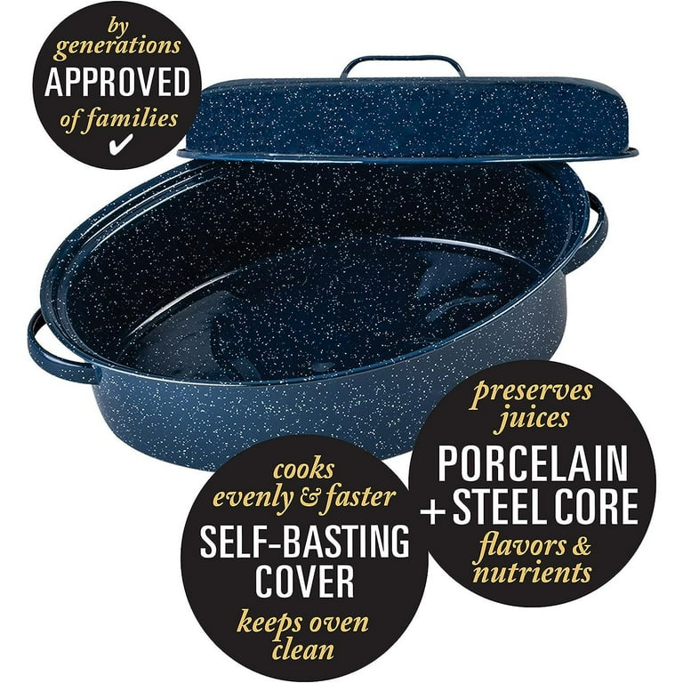 Blue speckled enamel outlet roasting pan