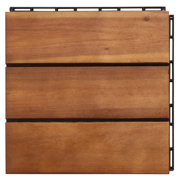 SAFAVIEH Manila Outdoor Patio 3 Slat Wooden Floor Tile, Natural, Set of 10