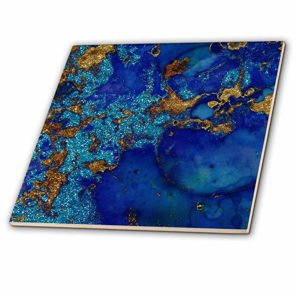 3dRose, Image of Trendy Indigo Blue and Glitter Ink Metal Marble Agate, 12 Inch Ceramic Tile