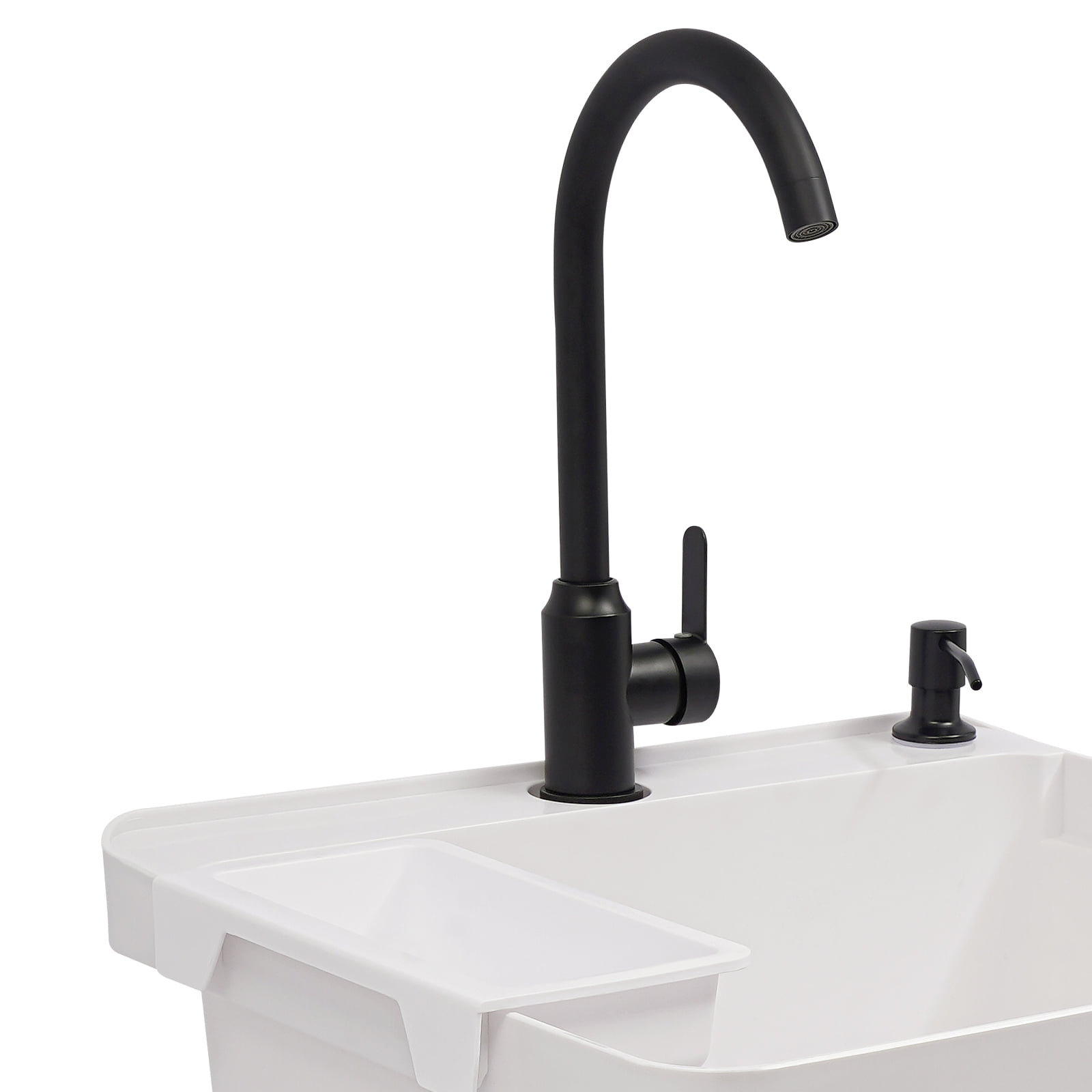 Freestanding Laundry Sink with Faucet, White Utility Sink With Soap Dispenser & Bottom Storage Rack, for Laundry Room Balcony, Garage & Pet Bathing