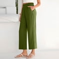 thumbnail image 4 of Wutalume Women's Fashion Cropped Pants, Elastic High Waist Casual Trousers with Pockets Solid Color, Loose Fit,Perfect for Spring Summer Wardrobe,Army Green L, 4 of 6
