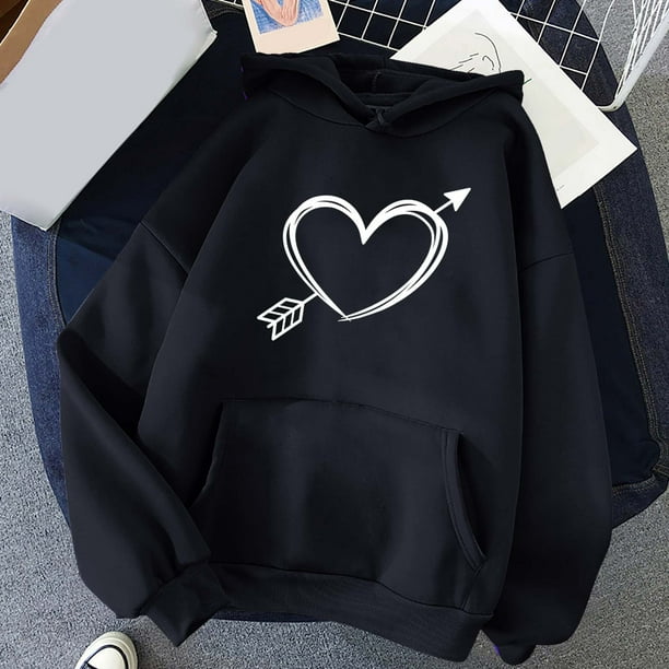 jsaierl Womens Hoodies Plus Size Heart Graphic Hooded Sweatshirts