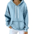 thumbnail image 3 of Women's Denim Style Hoodie, Oversized Pullover Sweatshirt, Loose Casual Drawstring Hooded Shirt, Streetwear Tops for Women, Fall Winter Fashion Hoodie Light Blue L, 3 of 9