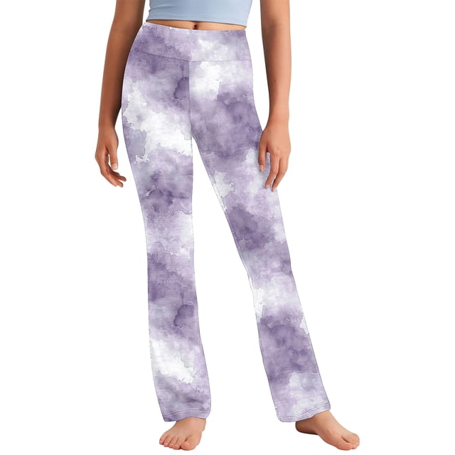 Odeerbi 2-13 Años Niñas Pantalones de Yoga de Pierna Ancha Tie-Dye Entrenamiento Baile Pantalones Deportivos Lindos Elasticidad Cintura Alta Pantalones de Pierna Recta