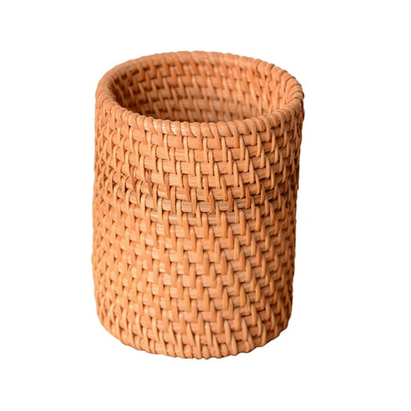 BRIGHTFUFU Organizador de bolígrafos para encimera, soporte de papelería de ratán, cubo para brochas de maquillaje