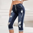 thumbnail image 2 of Lodgix Capri Jeans for Women Stretch Low Rise Ripped Jeans with Pockets Sexy Skinny Distressed Denim Capris Y2k Crop Pants Blue S, 2 of 6