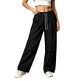 thumbnail image 2 of CQONEPT Womens Parachute Pants Wide Leg Baggy Pants Quick Dry Y2K Elastic Waist Streetwear Outdoor Jogger Track Pants Black XXL, 2 of 6