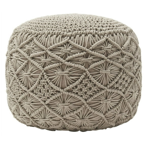 Ornavo Home Pouf Ottoman Foot Rest - 100% Cotton Pouffe - Hand Knitted Macrame Braid - Boho Round Stuffed Ottoman for Living Room, Bedroom