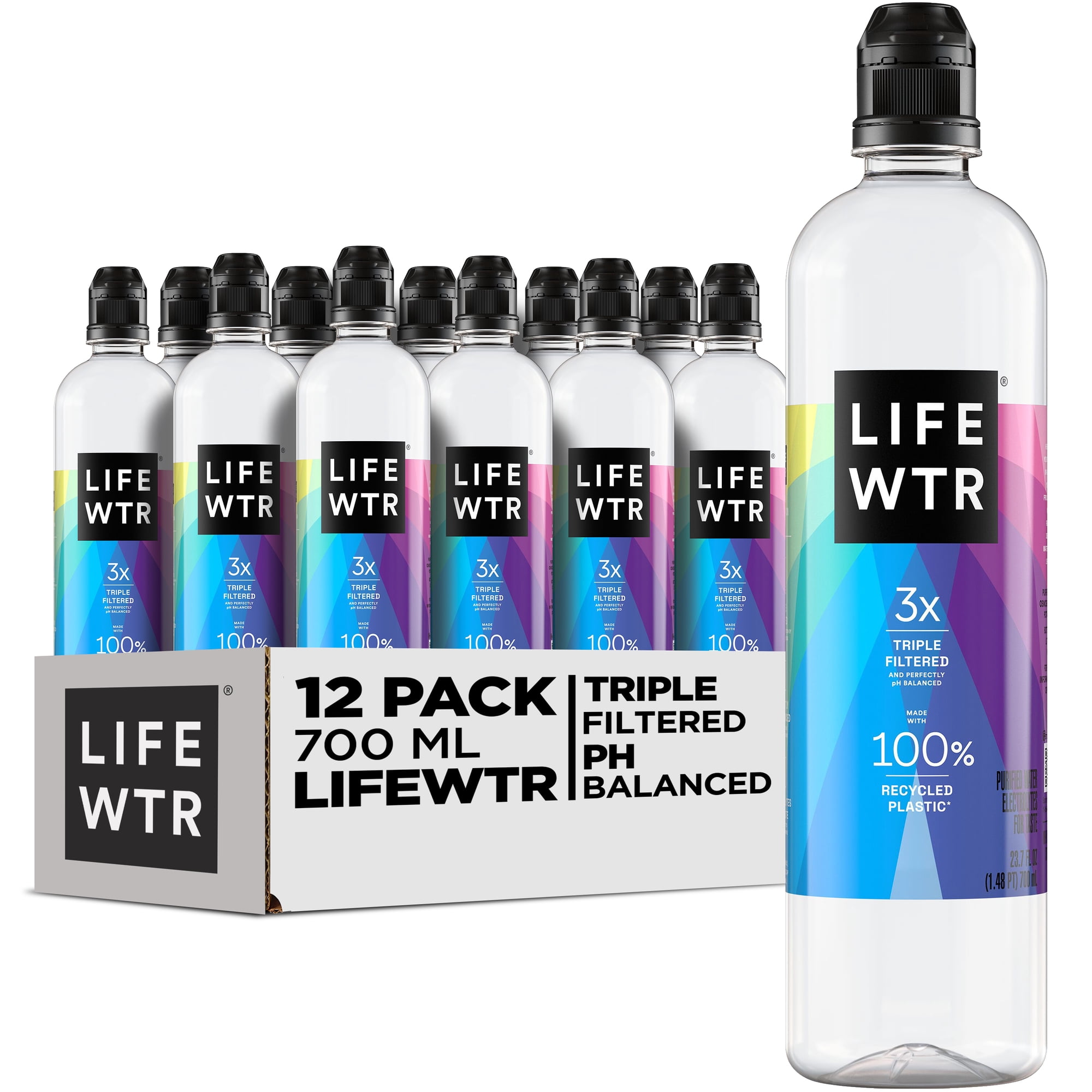 LIFEWTR Purified Drinking Water, 23.6 fl oz, 12 Pack Plastic Bottles