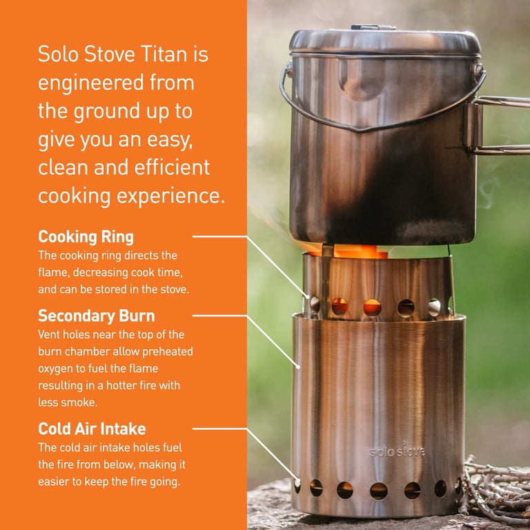 Solo Stove Titan u0026 Pot 1800 Set: Portable, Wood Burning Campstove + 1,8 L  Pot | Incl. Nylon Sack, For 2-4 People, 304 Stainless Steel - Walmart.com