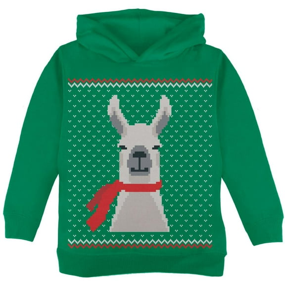 Ugly Christmas Sweater Big Llama Green Toddler Hoodie