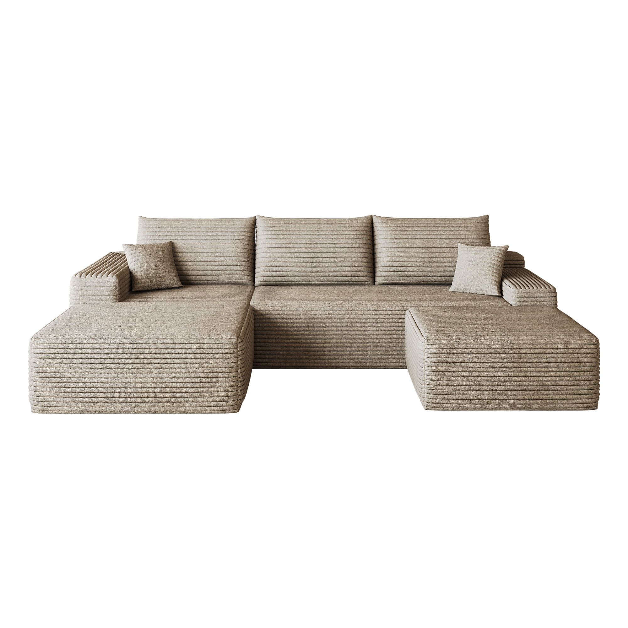 Cloud Sectional Sofa 107 Inch, U-Shaped Modular Couch with Ottoman and Corduroy Fabric, Deep Seat Corner Sofa for Living Room, No Assembly Required, Camel