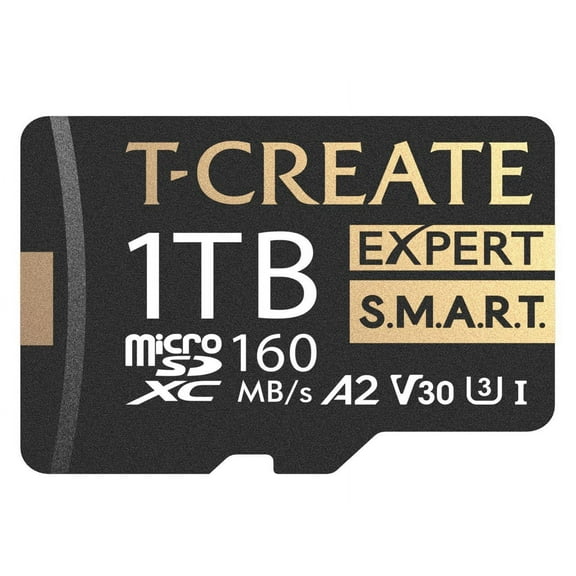 TEAMGROUP 1TB T-Create Expert S.M.A.R.T Monitored A2 microSDXC UHSI-I/U3 V30 4K High speed memory card with adapter, Compatible with GoPro, Insta360, Speed up to 160MB/s (TTCS1TIA2V3003)