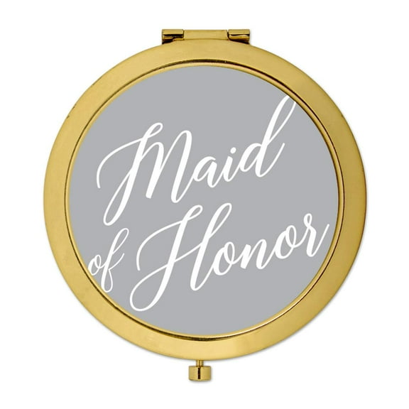 Koyal Wholesale Gold Compact Mirror Maid of Honor Wedding Gift, Gray, 1-Pack