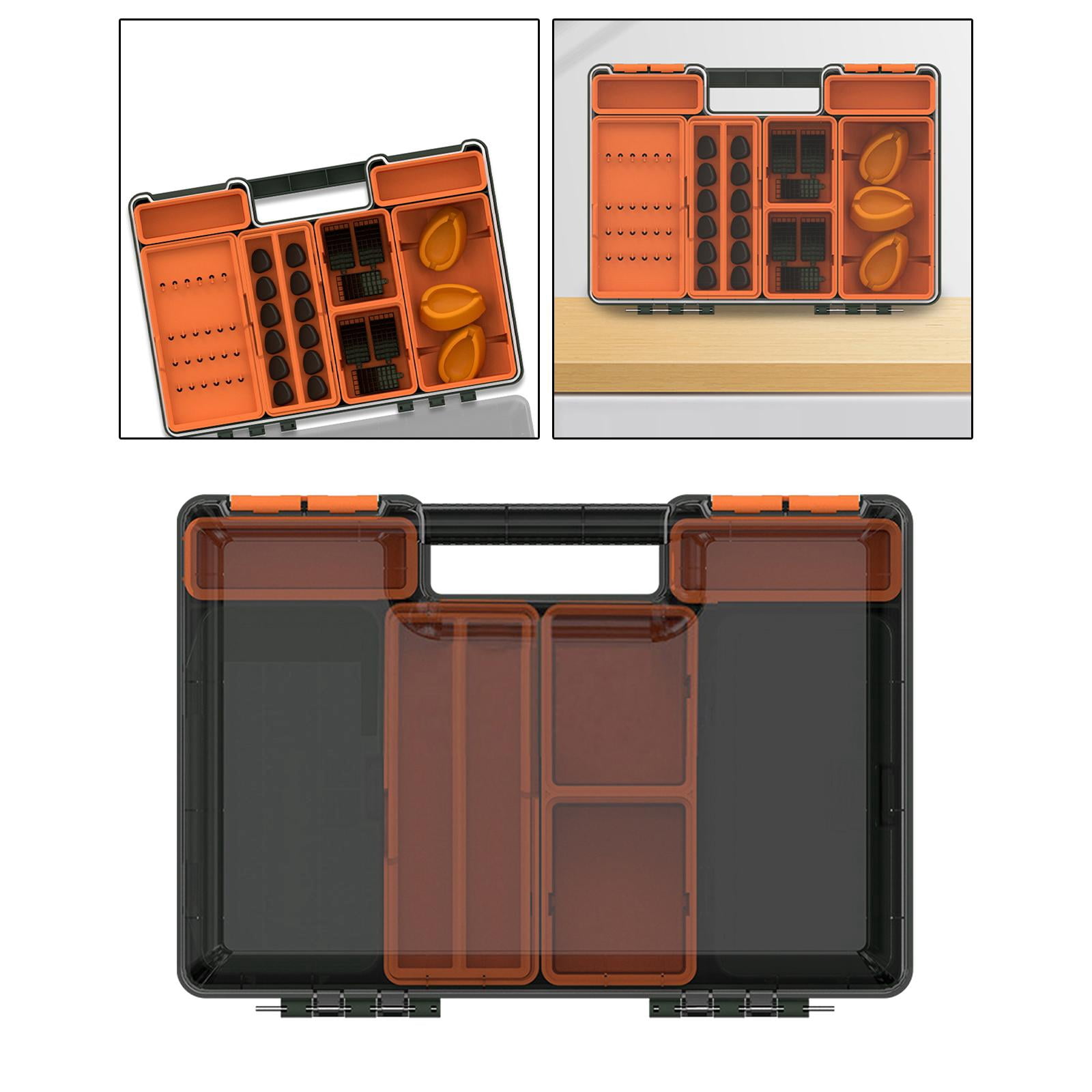 Wswqop Fishing Tackle Box Fishing Lures Box Large Hard Case Waterproof Portable Storage Orange Black
