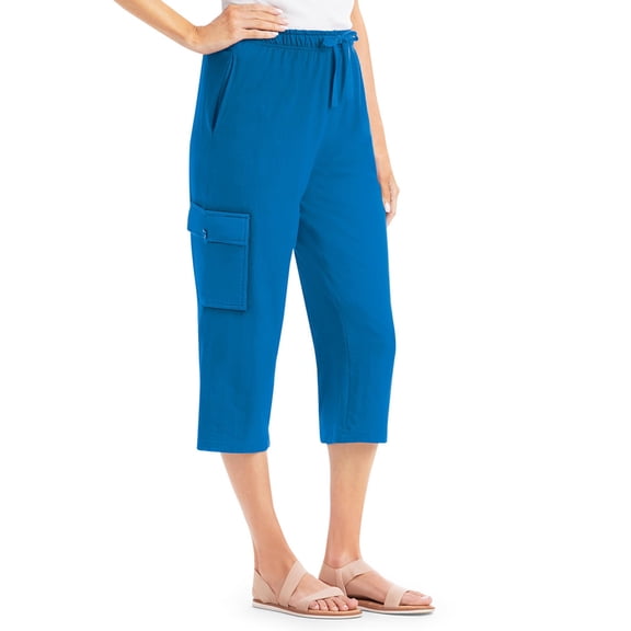 Collections Etc Drawstring Cargo Pocket Knit Casual Capri Pants