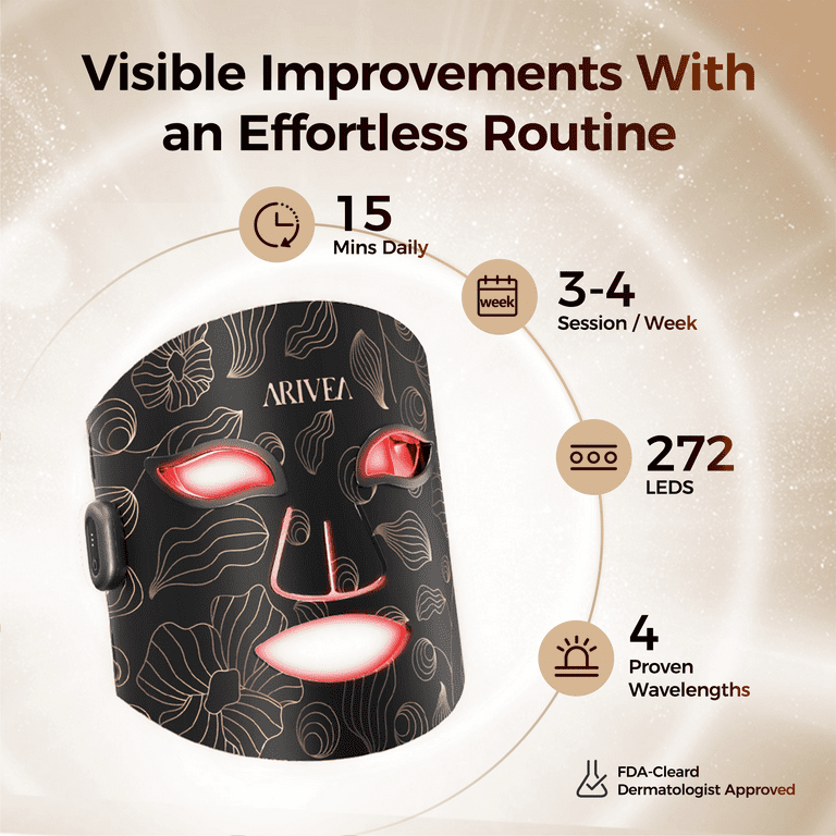 ARIVEA LED Red Light Therapy Face Mask, Wireless Rechargeable Red