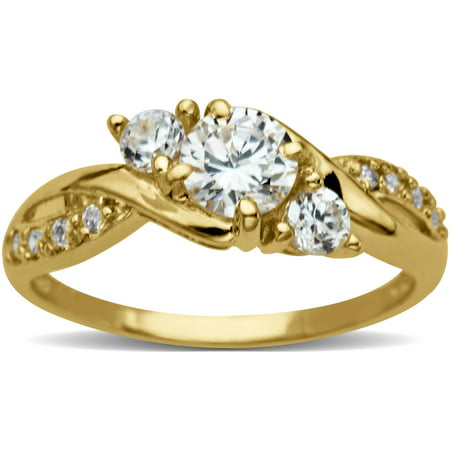 Believe by Brilliance Round 3-Stone CZ 10kt Yellow Gold Engagement (Best Brilliance Engagement Rings)