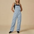 thumbnail image 4 of ZACPNCV Womens Solid Color Cargo Overalls Adjustable Spaghetti Strap Straight Leg Jumpsuit with Pockets Casual Romper, 4 of 9