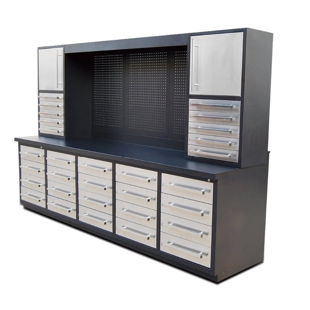Stainless Steel Storage Chest, 7-Ft, TMG Heavy Series™, 22 Drawer, Top Cabinets, All-in-One Welded Frame, Keyed Alike Locks, TMG-SC22DS