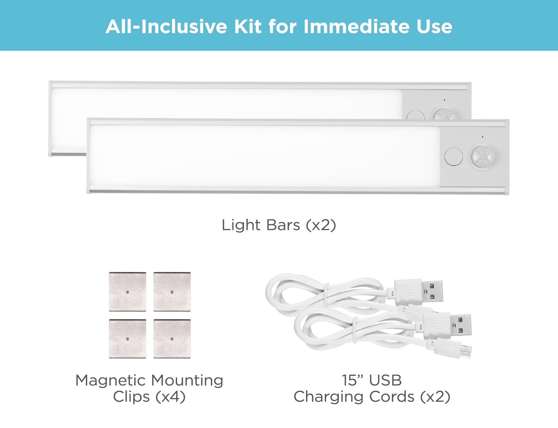 BLACK+DECKER Rechargeable Under Cabinet Lighting, Motion Sensor On/Off, Warm White LED, Stick-On Install for Kitchen & Closets - 2 Light Bars