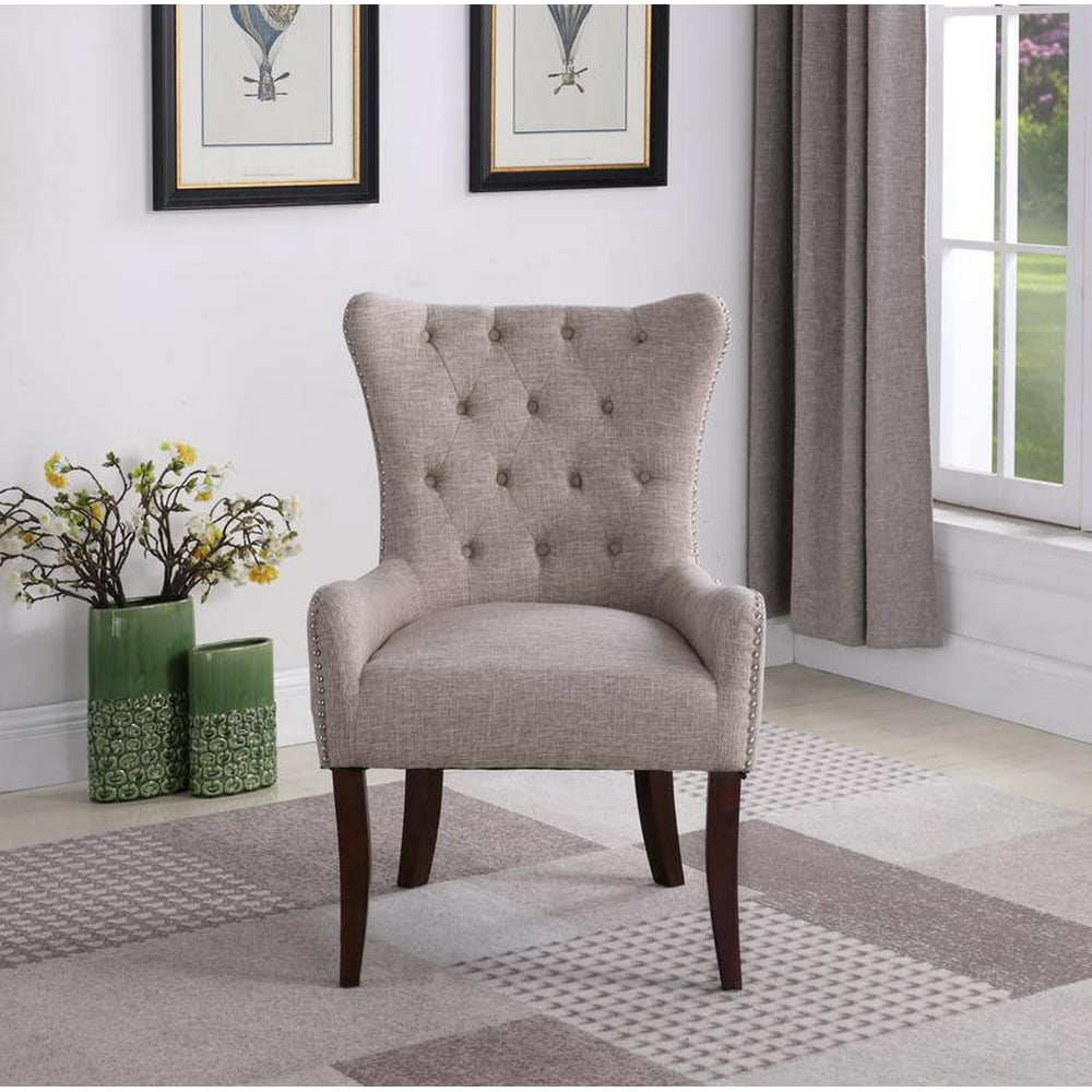 Button Tufted Elegant Accent Chair, Taupe