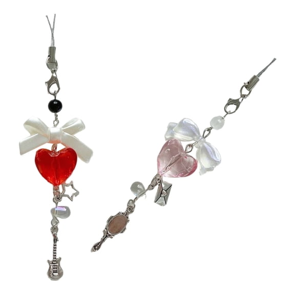 Sweet Bowknot Heart Guitar Pendants Phone Charm Straps Lanyard Accessories