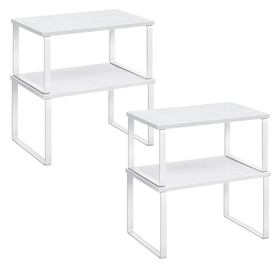 SONGMICS Cabinet Organizer Shelf, Set of 4 Kitchen Counter Shelves, Kitchen Storage, Spice Rack, Stackable, Expandable, Metal and Engineered Wood, Cloud White and Snow White
