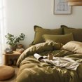 thumbnail image 3 of Q VITA Ensemble de Literie Housse de Couette Réversible en Lin, Très Grand Lit, 3 Pcs pour Adultes – Couleur Vert Olive, Lavé aux Enzymes, Certifié OEKO-TEX, Écologique, 3 of 9