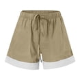 thumbnail image 4 of Oiangi Womens Flat Front Shorts Color Block Summer Shorts Elastic Waist Drawstring Holiday Travel Shorts with Pockets Khaki XL, 4 of 7