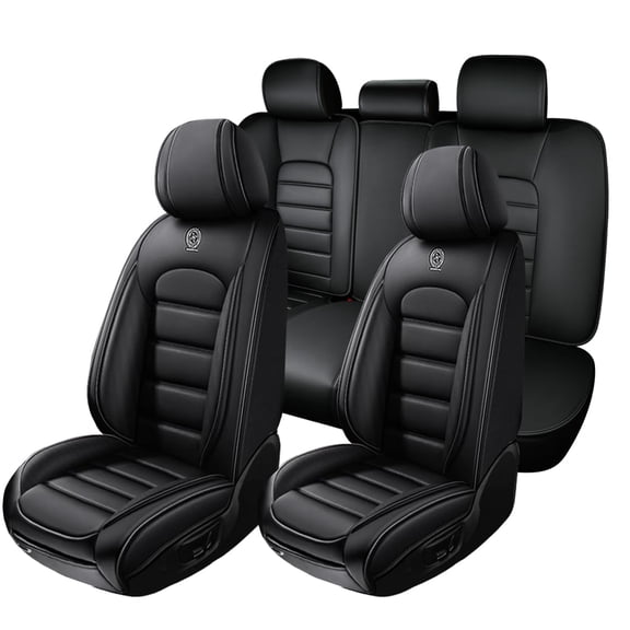 5PCS Seat Covers for Car Fit for 98% Jeep Models Waterproof Leather Car Seat Protectors (Black,Standard)Car Seat Cushions with Airbag