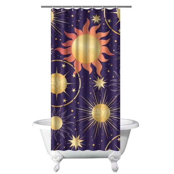 Gothic Shower Curtain - Dark Celestial Moon & Star Print, Mystical Cosmic Theme Bath Decor, Waterproof Polyester, 36"Wx72"L, Goth Aesthetic Gift