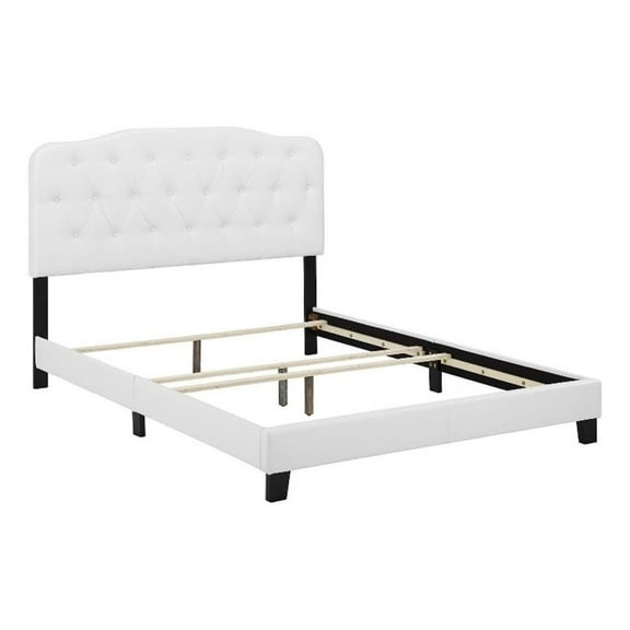 Pemberly Row King Modern Style Faux Leather Bed in White Finish