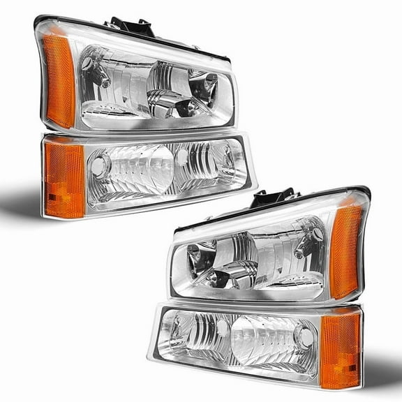 TopAutoGear for 2003 2004 2005 2006 Chevy Silverado Headlights assembly Chrome Housing Clear Lens with Amber Reflector Headlight Replacement Driver and Passenger Side