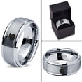 thumbnail image 4 of Tungsten Sweet Apple Bitten Band Ring 8mm Men Women Comfort Fit Gray Step Bevel Edge Brushed Polished, 4 of 4