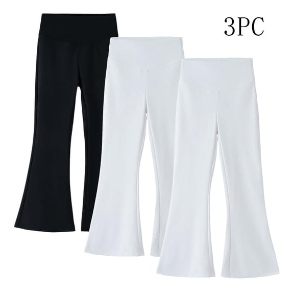 breaise 3PC Girls Bell Bottoms Pants School Uniform Stretchy Leggings Casual High Waisted Flared Pants