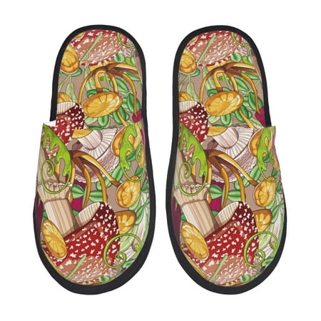 

Adobk Bright Mushrooms Print Slippers Indoor Outdoor Retro Slippers House Soft Fluffy Slides Cushion Furry Slippers-Large