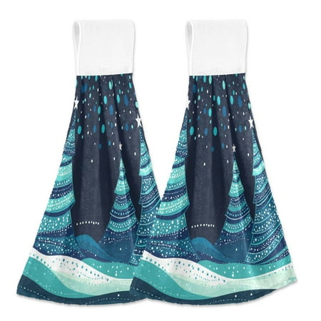 

2pcs Kitchen Hanging Towels Bathroom Hanging Towels Velcro Soft Hand Towel Absorbent Tie Towels for Kitchen Toilet Tea Bar Washcloth Decor Blue-black Trees