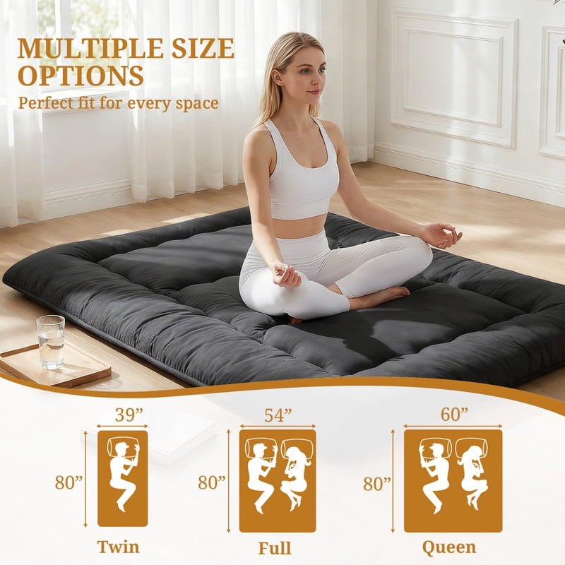 Beddle 3.94 in Memory Foam Floor Futon Twin Mattress, Foldable Roll-Up Tatami Bed with Storage Bag for Adults, Guest Room & RV, Black