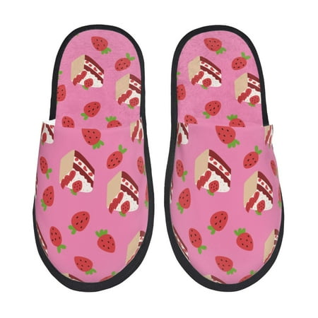 Balery Strawberry Cake Slient Indoor Furry Fleece Comfort House Shoes Soft Non-Slip Home Shoes Cotton slippers House Slippers-- Medium