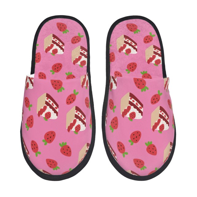 Fotbe Strawberry Cake Pantuflas Peludas para Mujer con Estampado, Zapatillas de Peluche, Zapatos de Invierno para Casa, Uso Interior y Exterior-Large