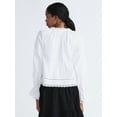 thumbnail image 3 of Free Assembly Women's Cotton Eyelet Ruffle Neck Blouse with Long Sleeves, Sizes XS-XXL, 3 of 4