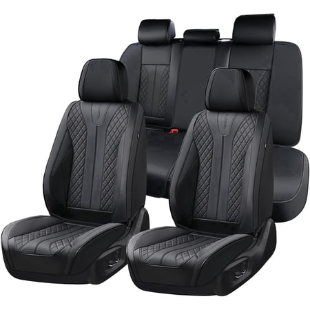 FLORICH Full Set Car Seat Covers, Premium Faux Leather Seat Protectors, Breathable Material Cushions Universal Fit for Most Cars, Black