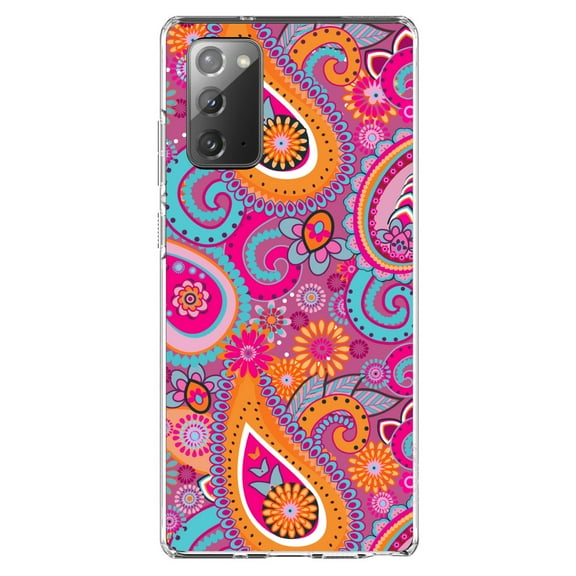 DistinctInk Clear Shockproof Hybrid Case for Galaxy Note 20 ULTRA (6.9" Screen) - TPU Bumper, Acrylic Back, Tempered Glass Screen Protector - Pink Blue Orange Paisley